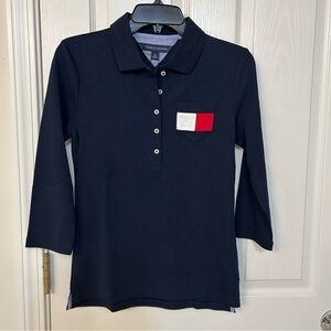 Tommy Hilfiger Women's Short-Sleeve Polo Top in Navy Size S